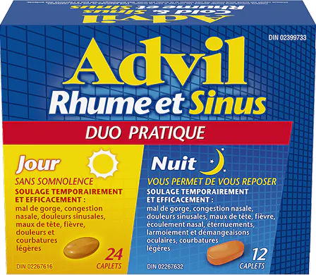 Advil Rhume et Sinus Jour et Nuit, duo pratique de caplets