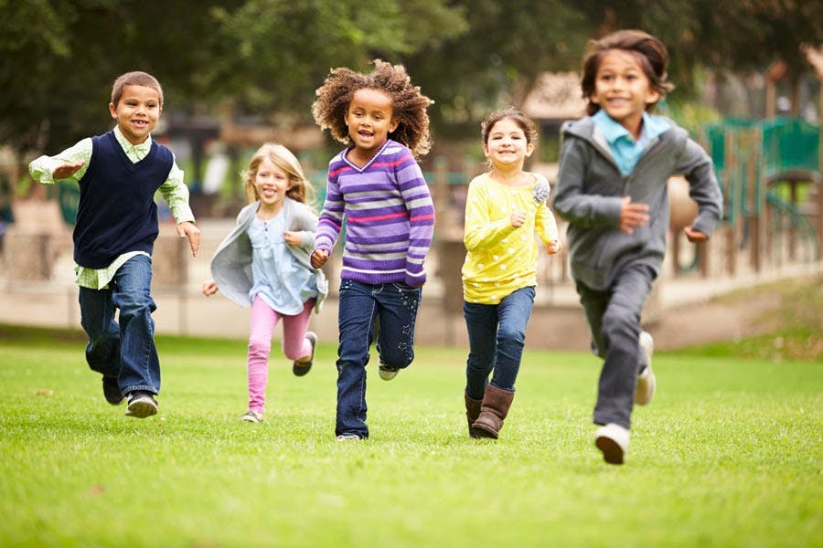 Group of healthy children running