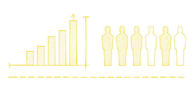 Illustration of graph and diverse individuals lined up