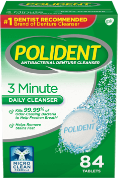 The Polident MicroClean formula kills 99.99% of odor-causing bacteria in just three minutes, and can keep your smile shining 