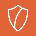 Orange square with shield graphic 