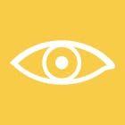 Un carré jaune portant le dessin d’un œil