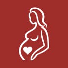 Un carré rouge portant le dessin d’une femme enceinte