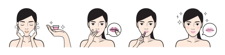article-2-image-2 Ilustración del paso a paso de la exfoliación de los labios.
