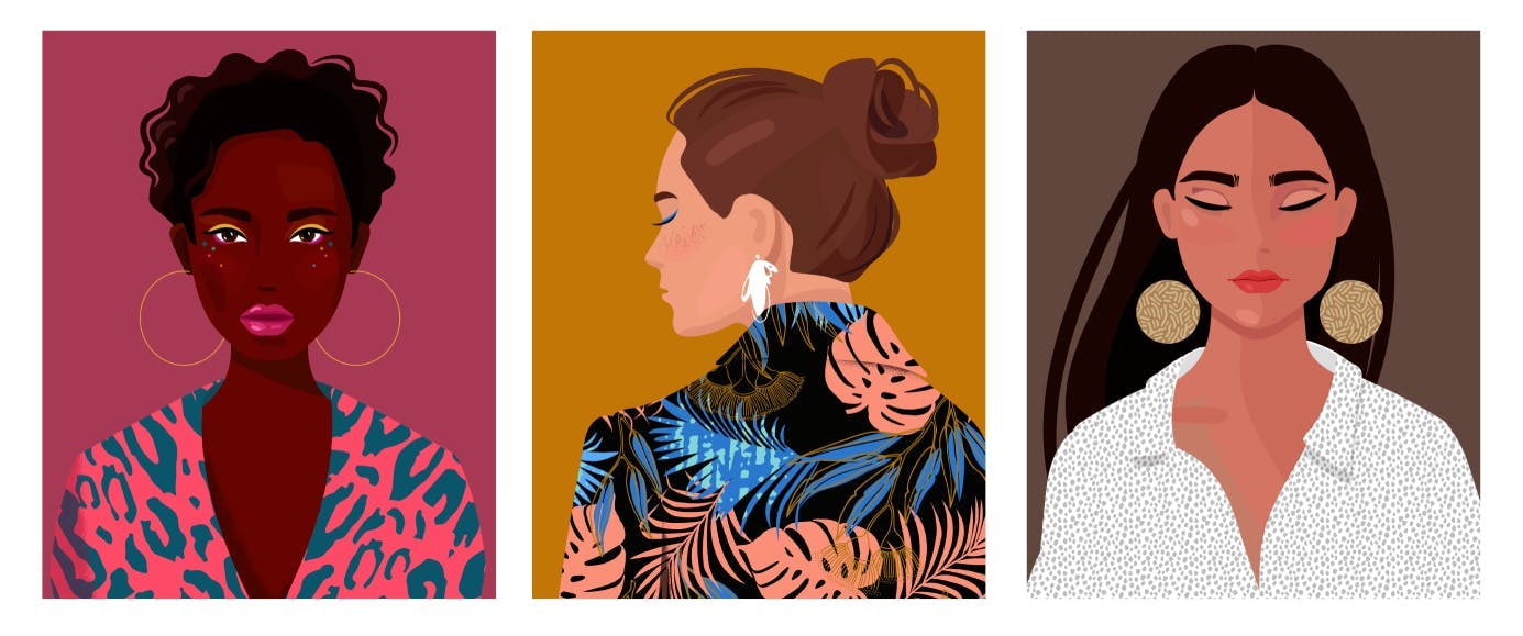 consejos-para-evitar-los-labios-agrietados-img-1 Ilustración de 3 mujeres con diferentes tonos de piel.