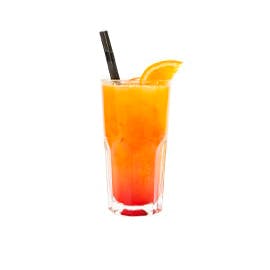 Orange Vanilla Ginger Twist drink in a glass with a black straw