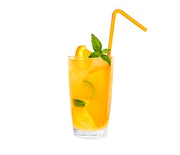 Orange Basil Sparkler drink with orange straw