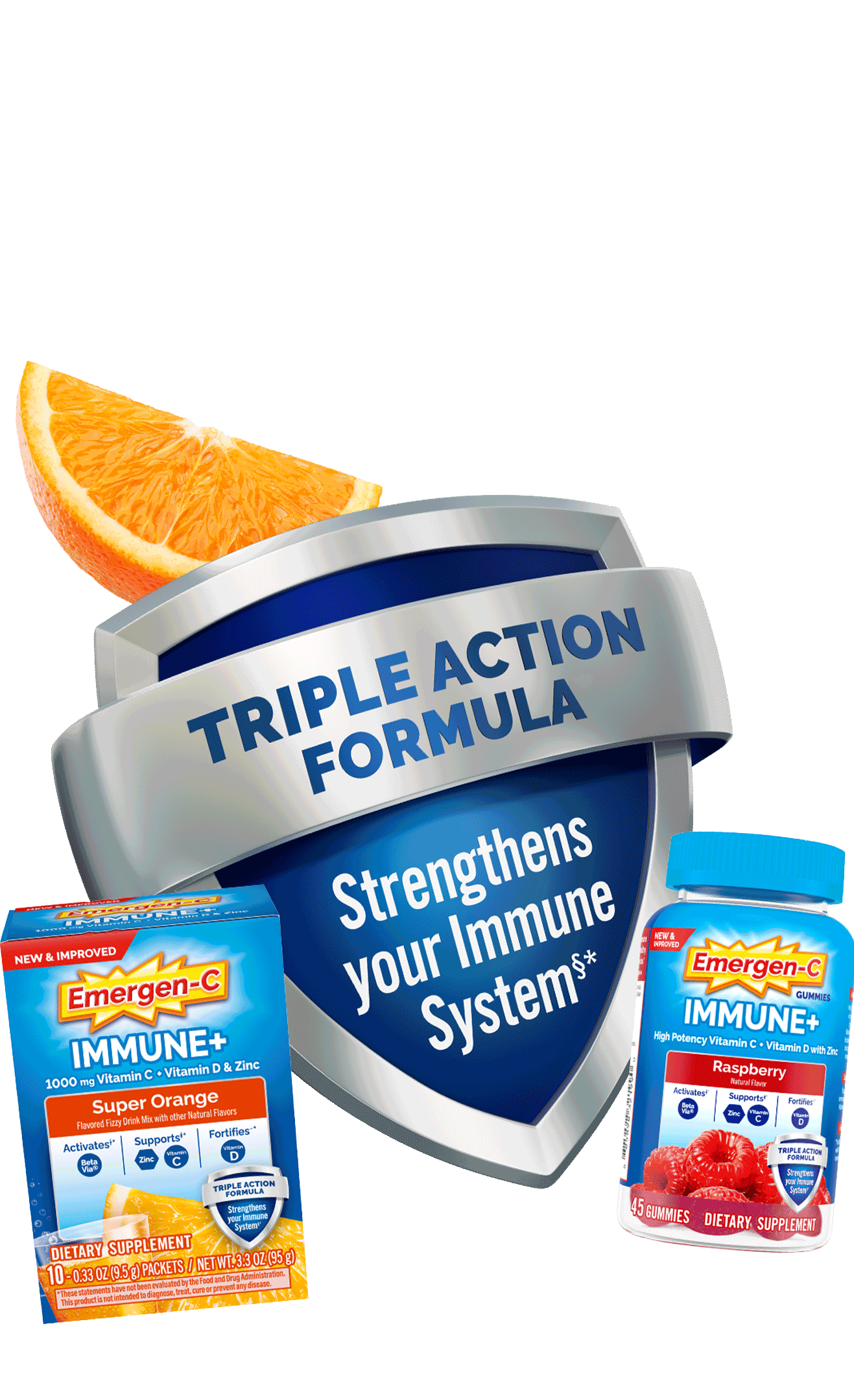 Triple Action shield with Emergen-C Immune+ products