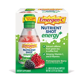 Box of Emergen-C Energy Plus Nutrient Shots in Pomegrante-Berry