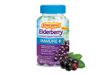 Box of Emergen-C Daily Immune Support Gummies and Botanicals in Immune+ Elderberry