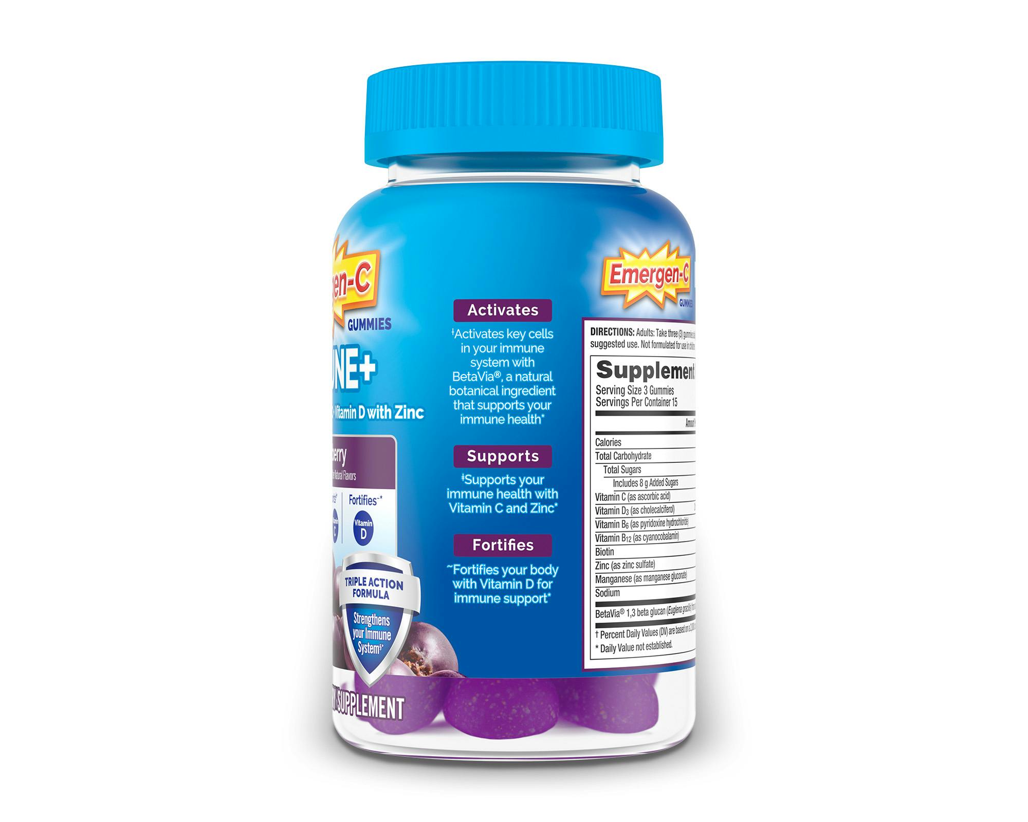Side view of Immune+ Elderberry Gummies with Triple Action product