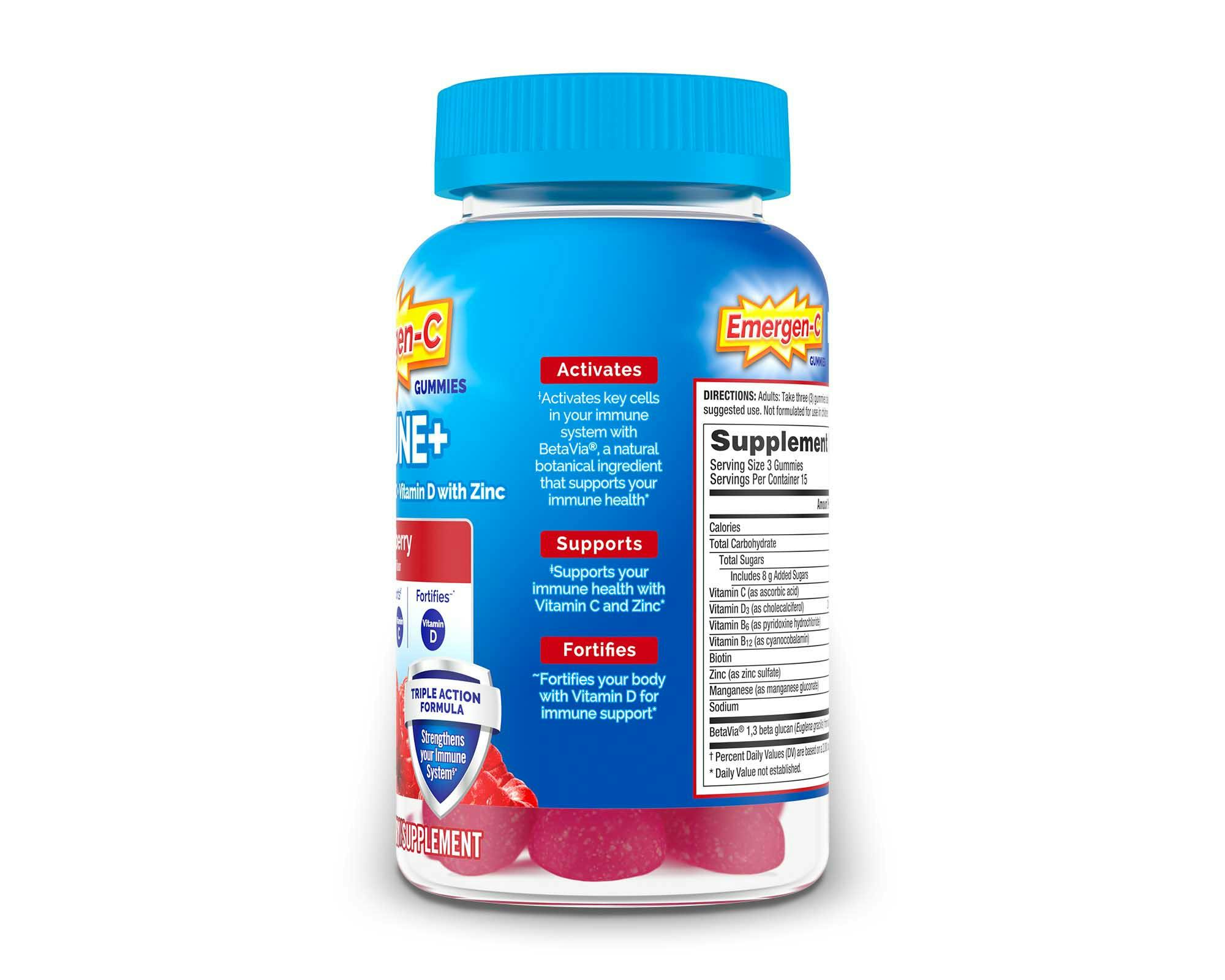 Side view of Immune+ Raspberry Gummies with Triple Action product