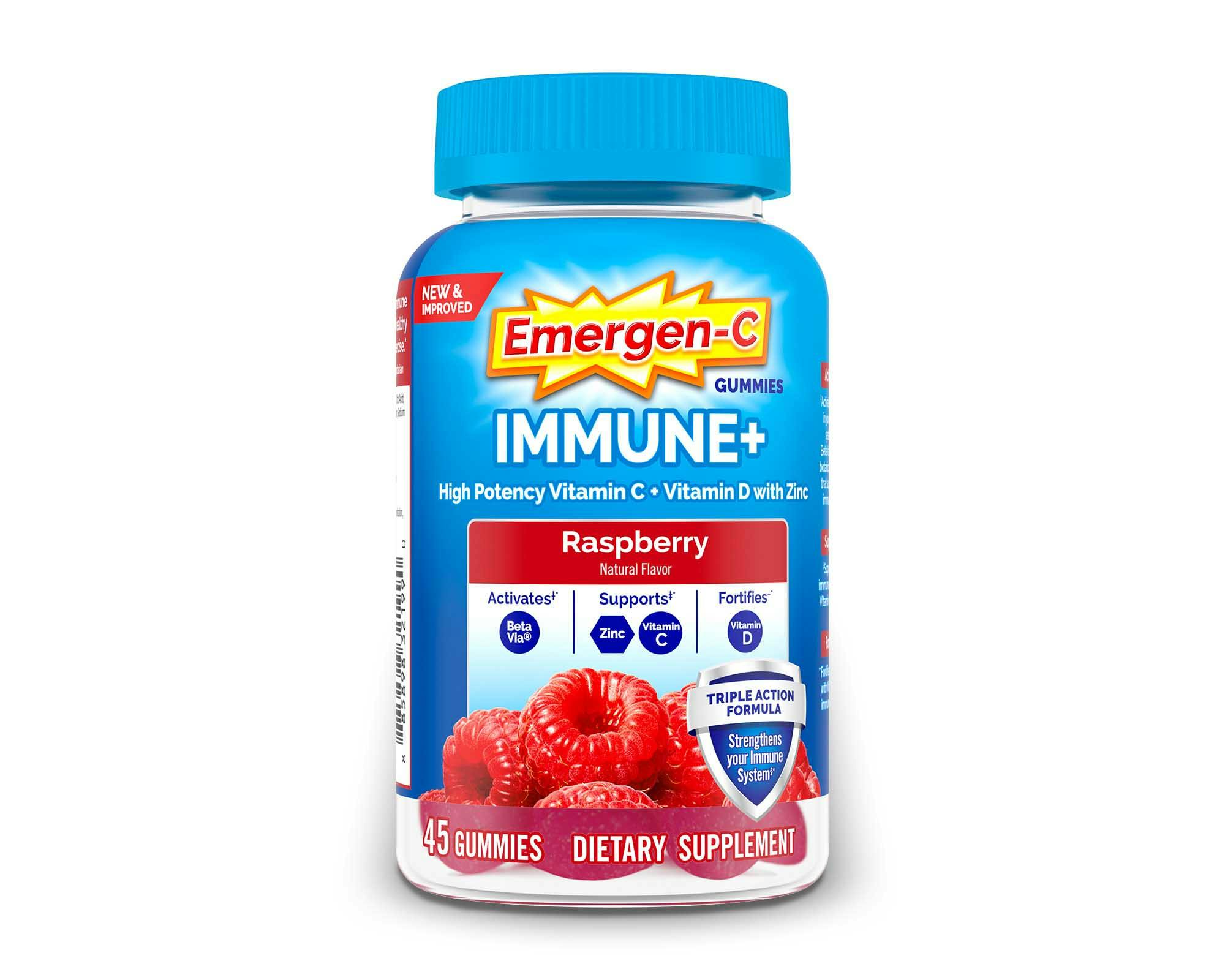 Emergen-C Immune+ Raspberry Gummies - For Immune Support - Raspberry - 1 Each - 45 Per Bottle Emergen-C Immune+ Raspberry Gummies - For Immune Support - Raspberry - 1 Each - 45 Per Bottle
