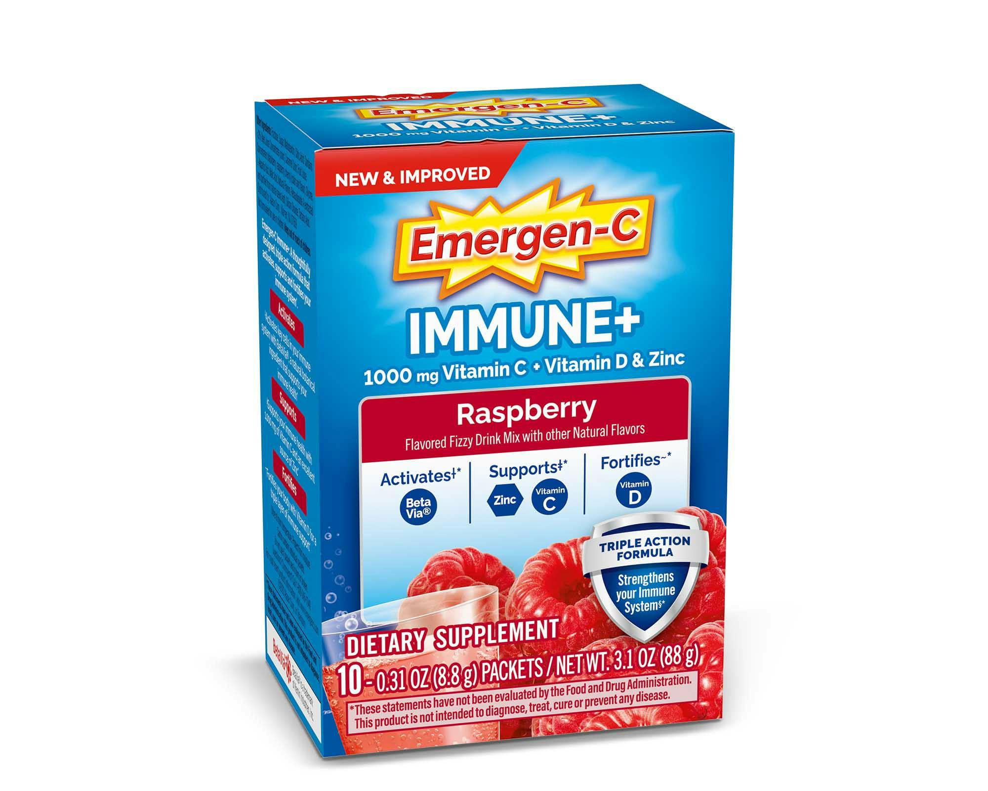 Angled view of Immune+ Raspberry with Triple Action product
