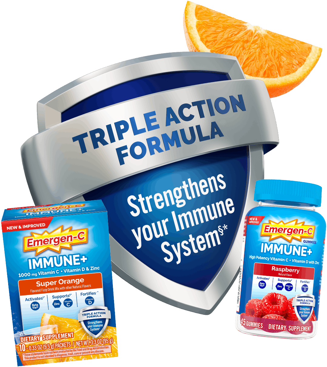 Triple Action shield with Emergen-C Immune+ products