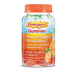Bottle of Emergen-C Everyday Immune Support Gummies in Orange, Tangerine, & Raspberry Bottle of Emergen-C Everyday Immune Support Gummies in Orange, Tangerine, & Raspberry