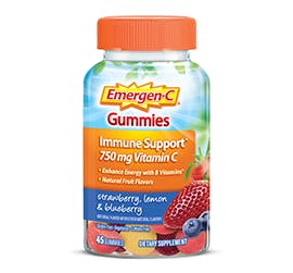 Bottle of Emergen-C Everyday Immune Support Gummies in Stawberry, Lemon & Blueberry Bottle of Emergen-C Everyday Immune Support Gummies in Stawberry, Lemon & Blueberry