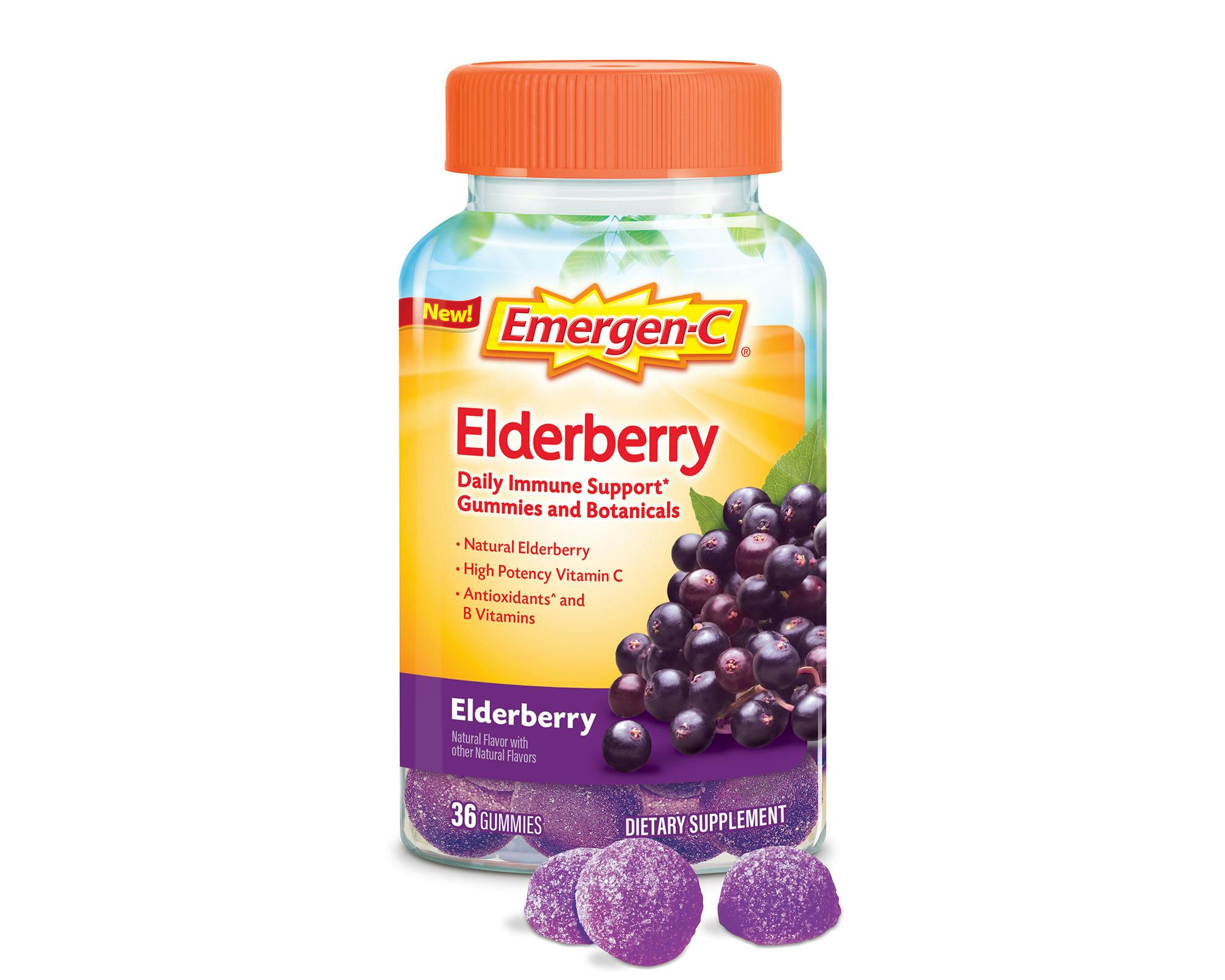 Elderberry Botanicals Immune Support Gummies bottle with gummies grouping