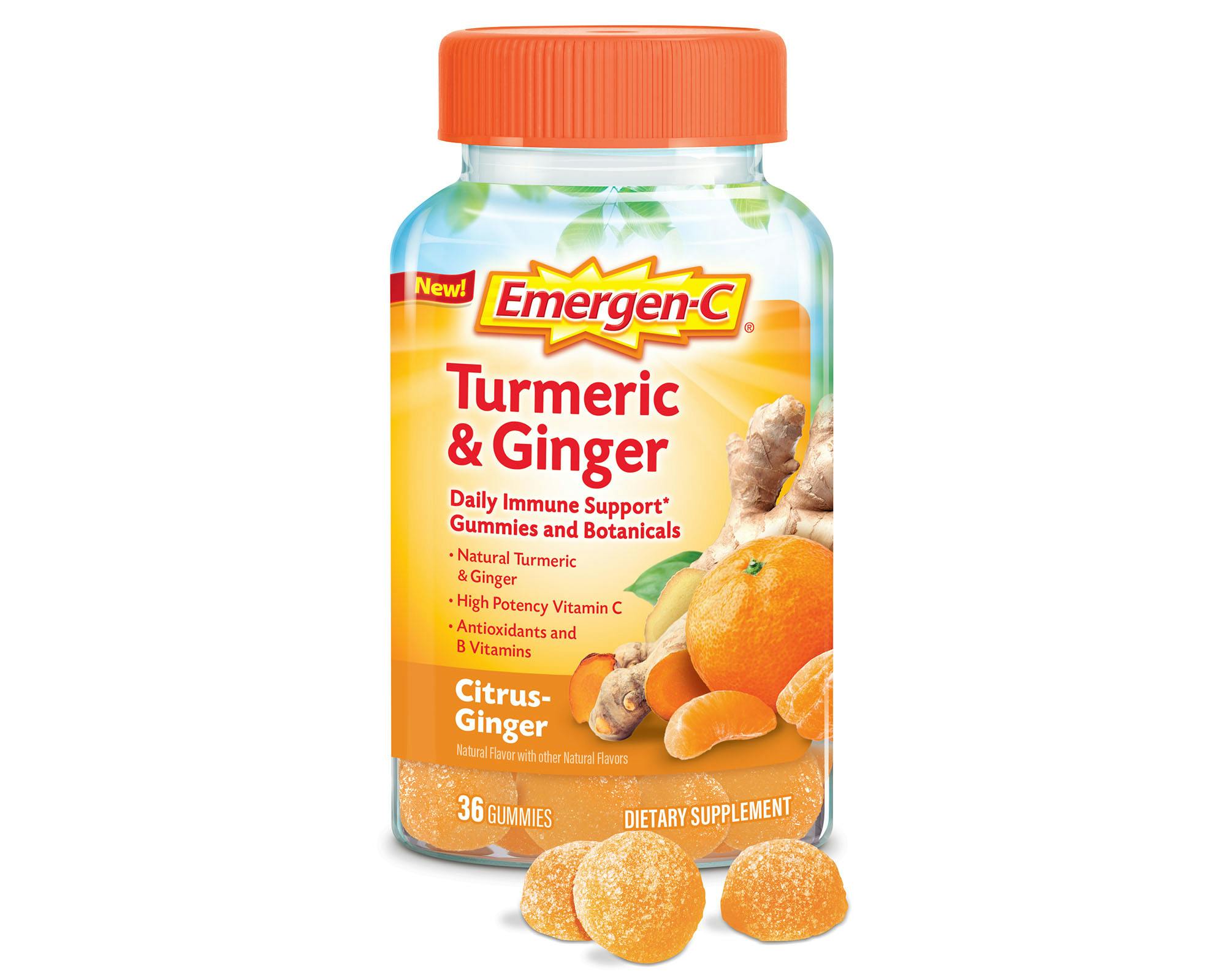Turmeric & Ginger Botanicals Immune Support Gummies bottle with gummies grouping
