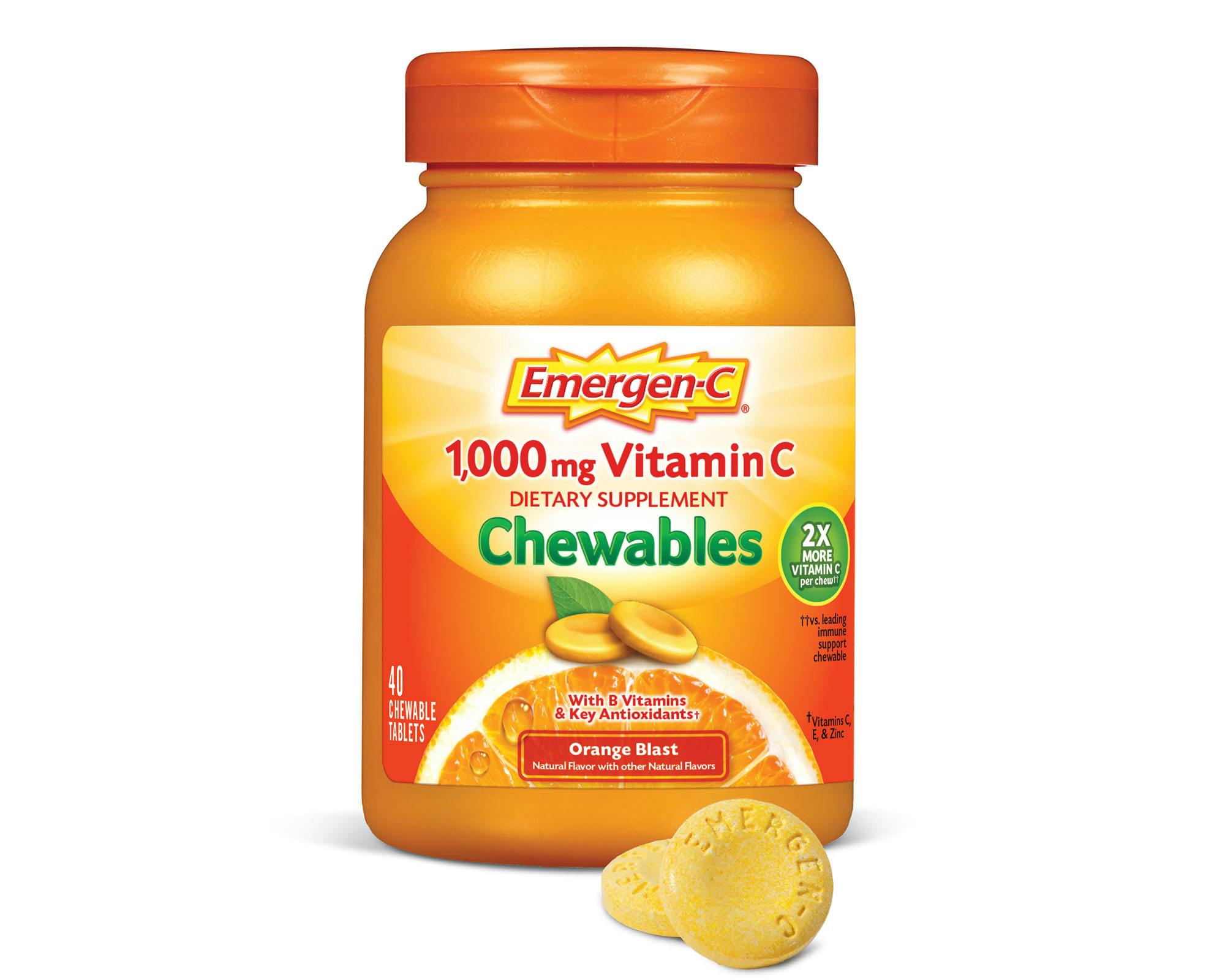 Orange Blast Immune Support Chewables bottle with chewables grouping