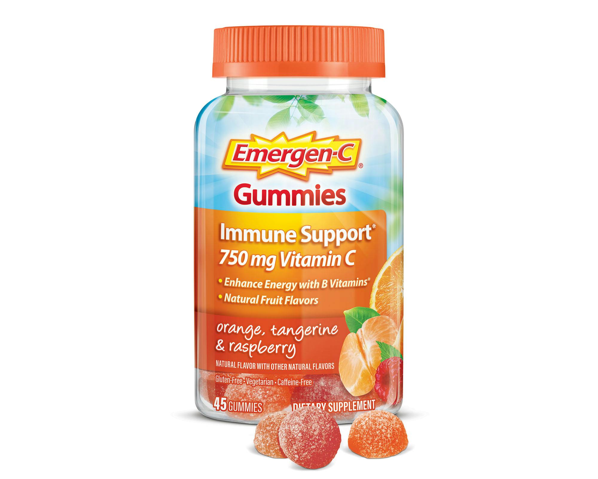Orange, Tangerine & Raspberry Immune Support Gummies bottle with gummies grouping