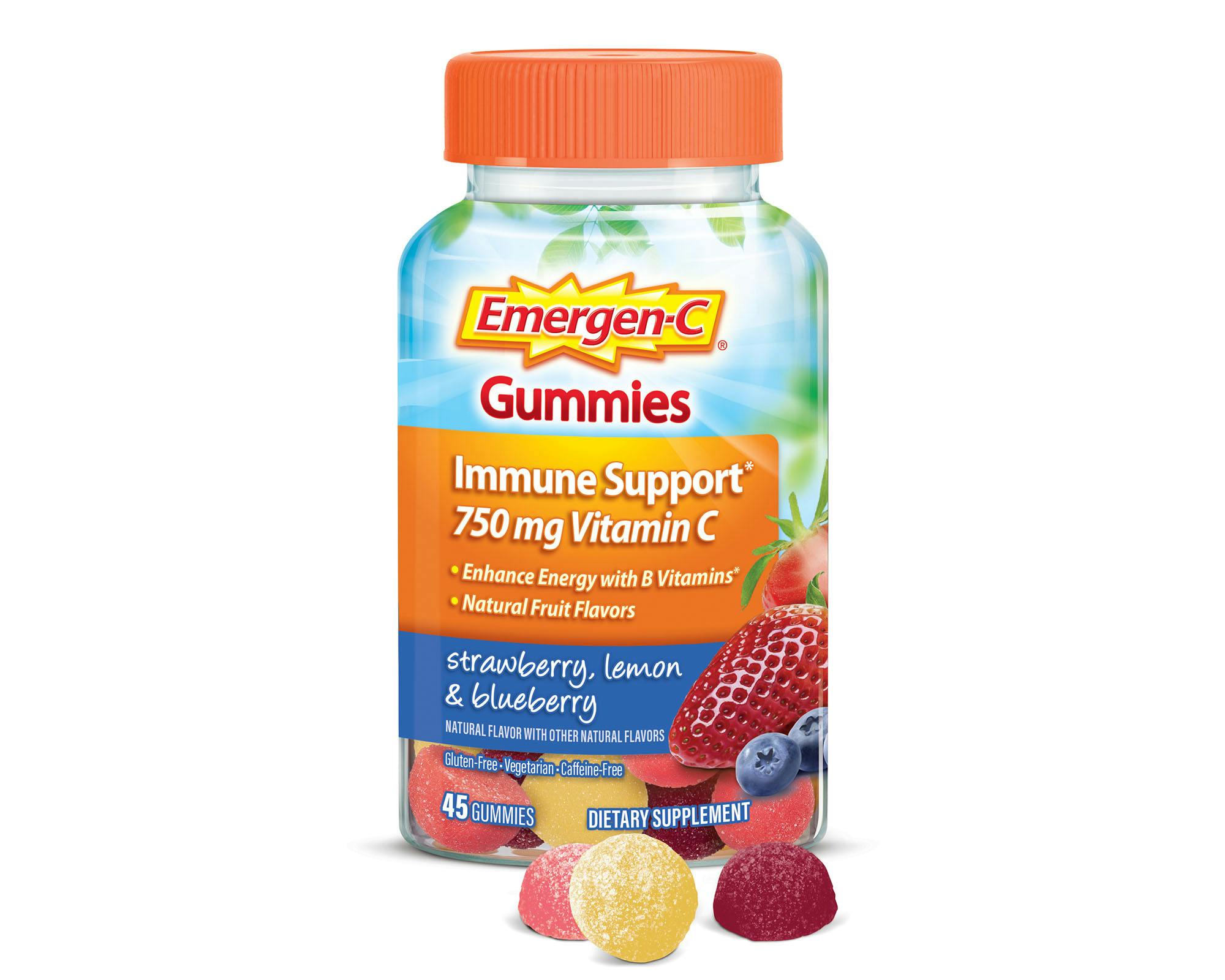 Strawberry, Lemon & Blueberry Immune Support Gummies bottle with gummies grouping