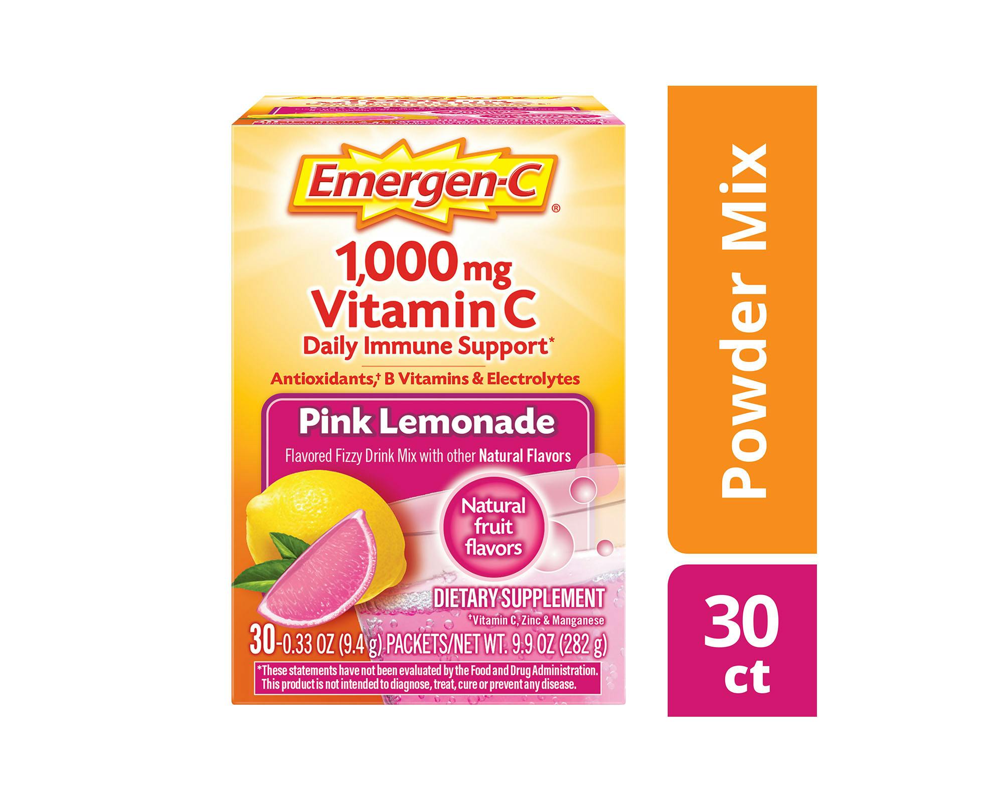 Pink Lemonade Original Immune Support box side view with Powder Mix/30ct graphic