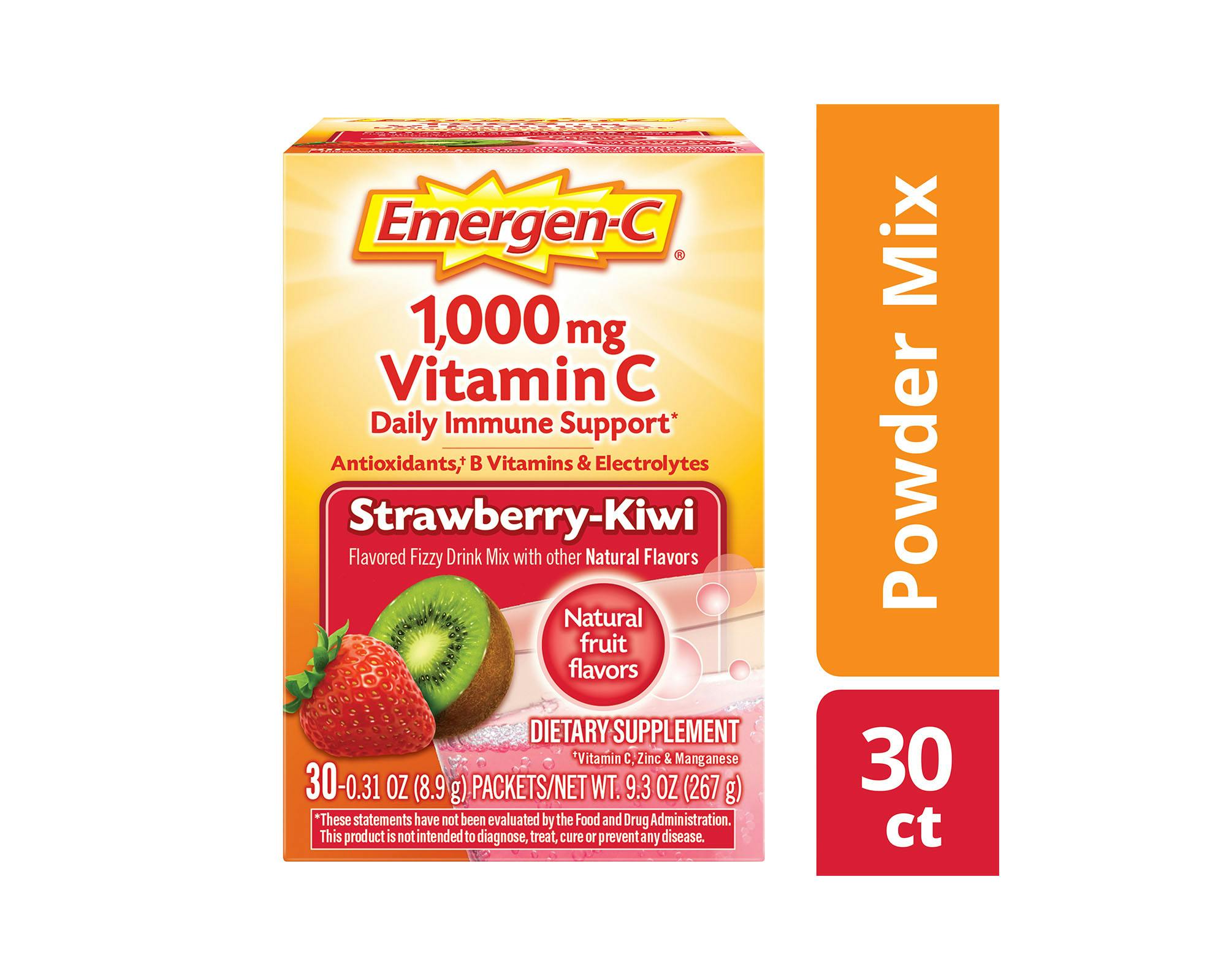 Strawberry-Kiwi Original Immune Support box side view with Powder Mix/30ct graphic