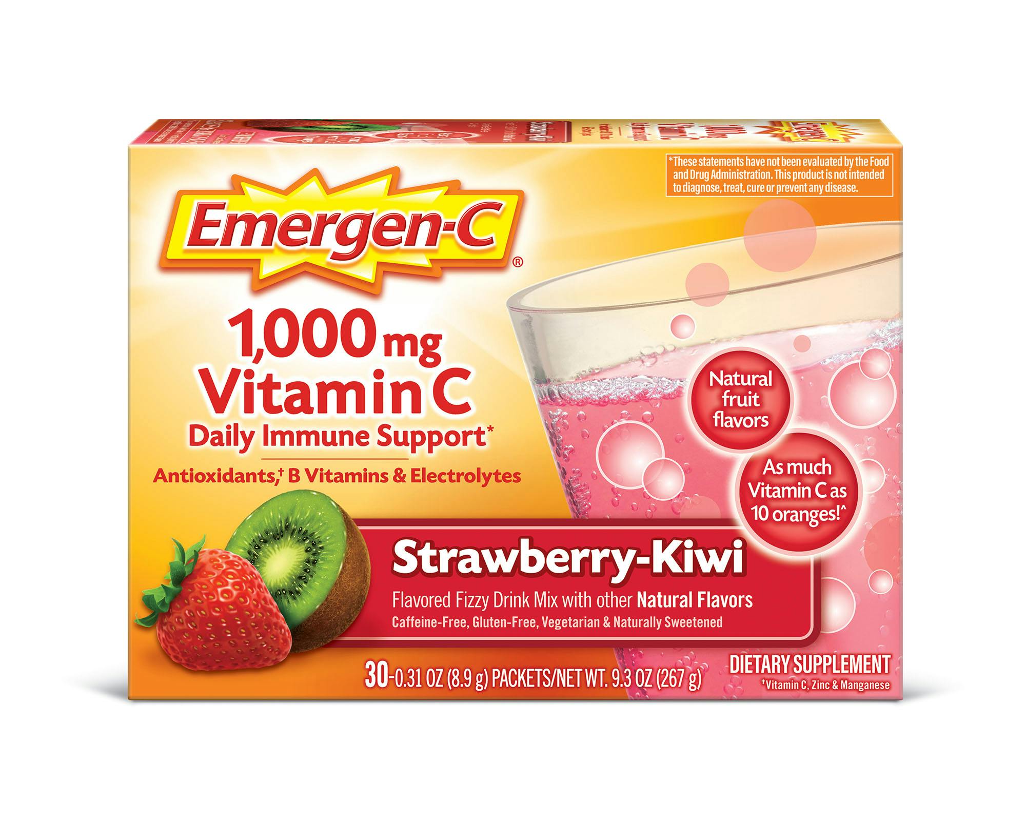 Emergen-C Strawberry-Kiwi Vitamin C Drink Mix - For Immune Support - Strawberry Kiwi - 1 Each - 30 Per Box Emergen-C Strawberry-Kiwi Vitamin C Drink Mix - For Immune Support - Strawberry Kiwi - 1 Each - 30 Per Box