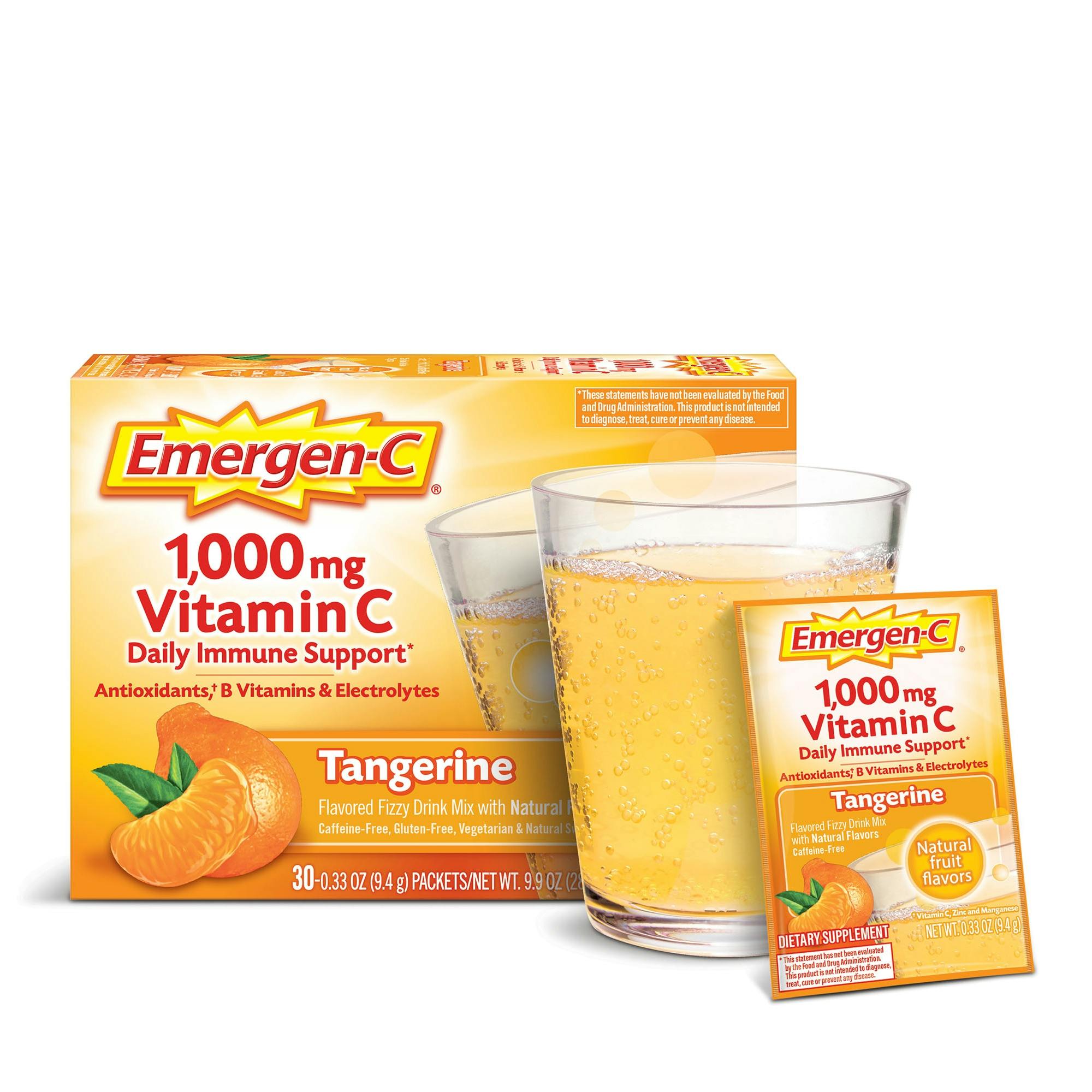 Tangerine Original Immune Support box grouped with glass and packet