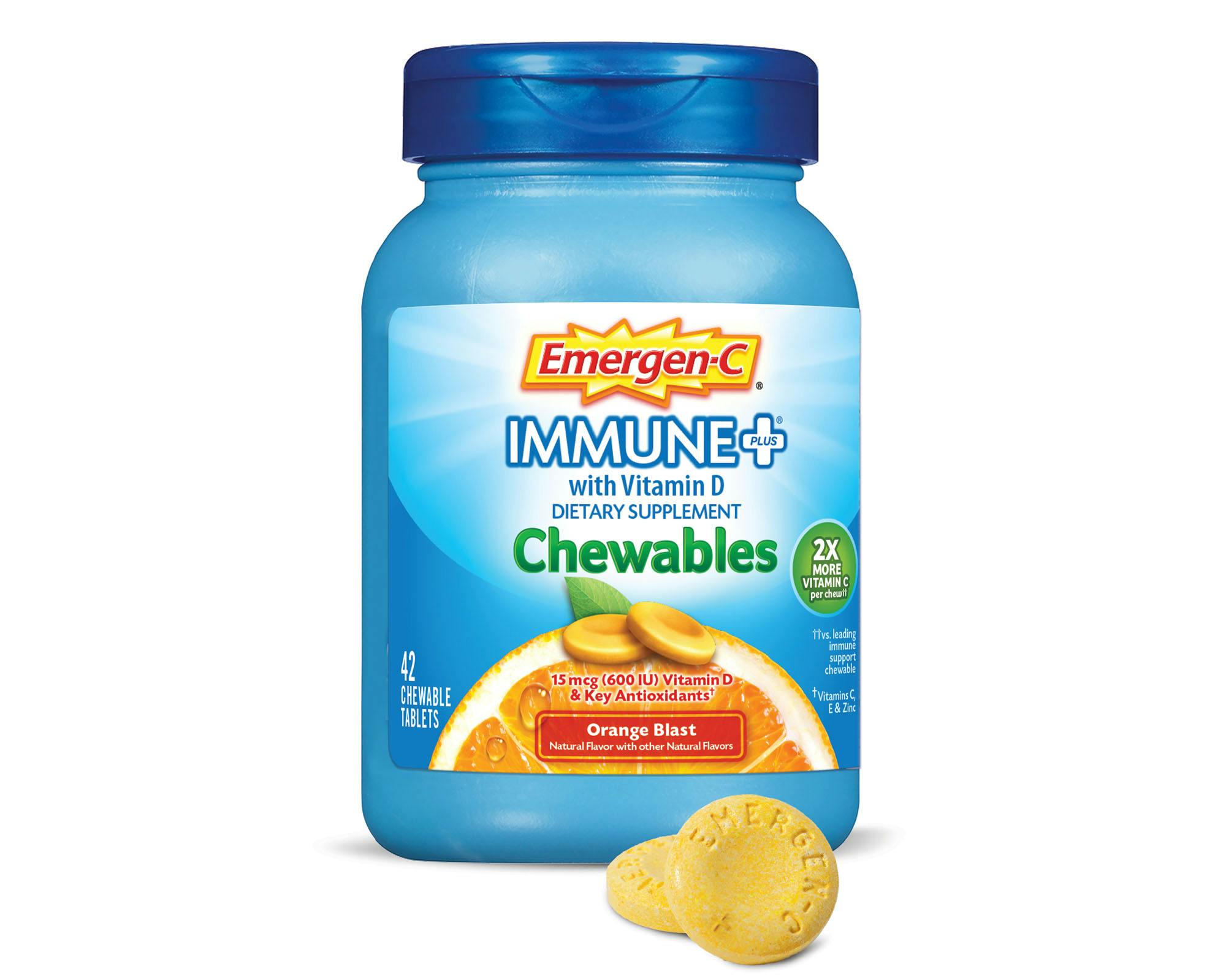 Orange Blast Immune+ Support Chewables bottle with chewables grouping