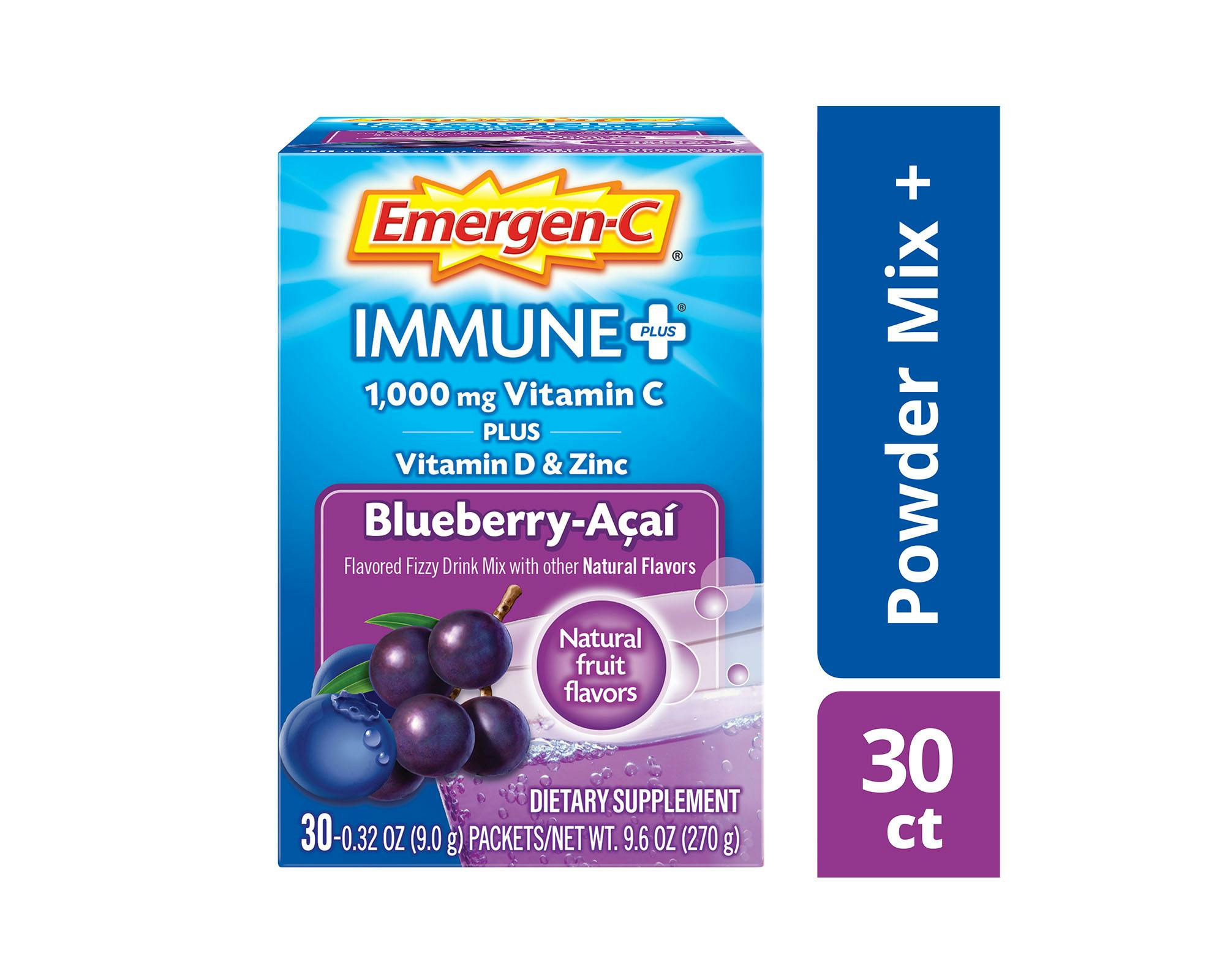 Blueberry-Acai Immune+ Support box side view with Powder Mix +/30ct graphic