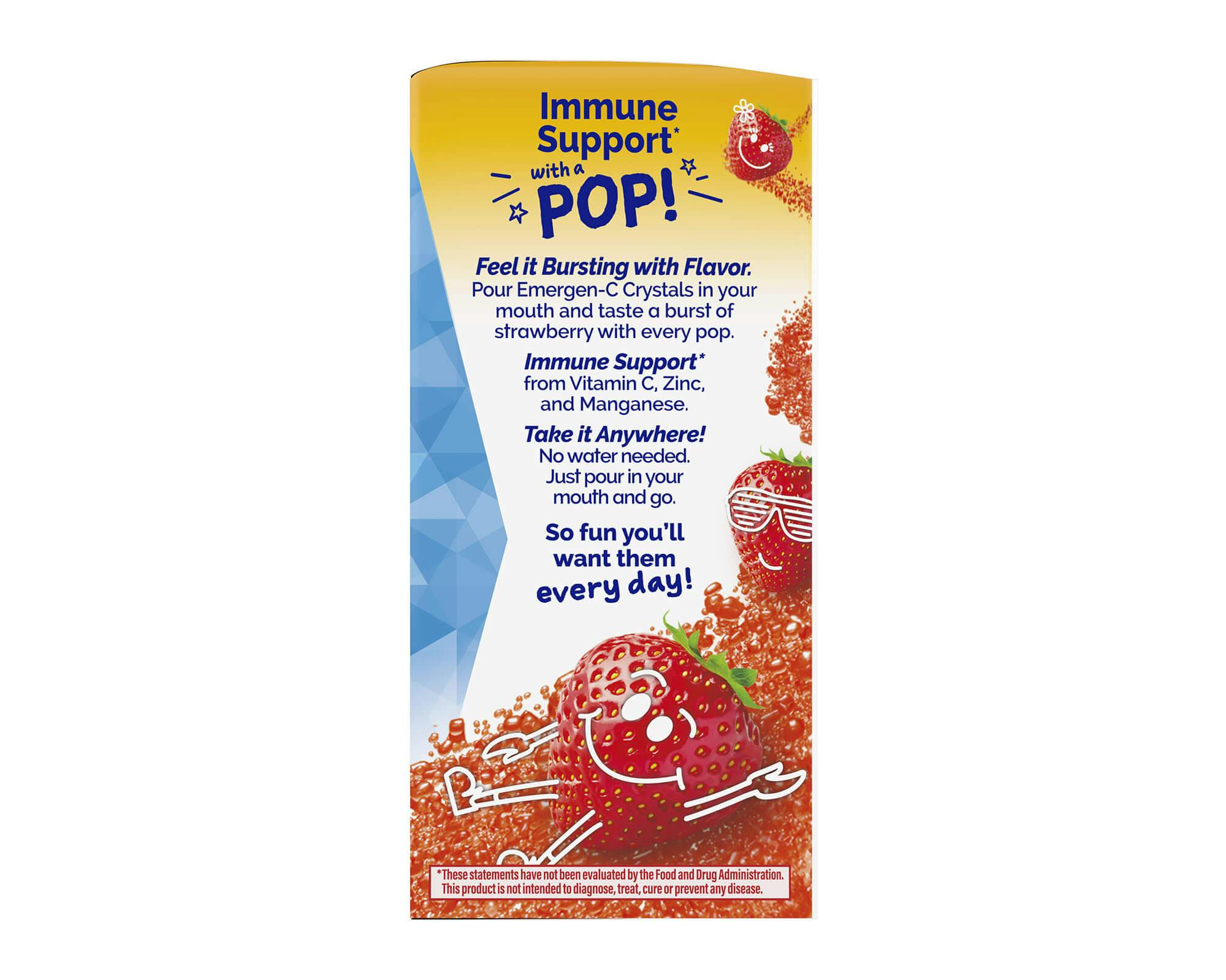 Side view of Emergen-C Kidz Crystals Sparkly Strawberry product