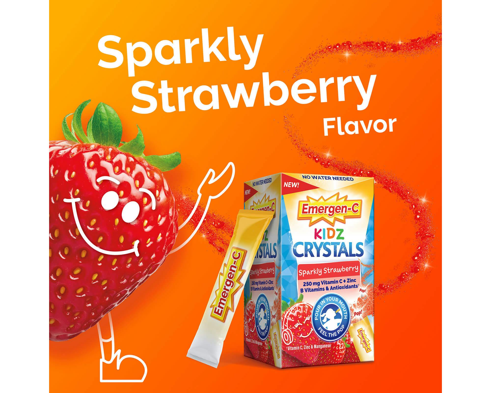 Emergen-C Kidz Crystals Sparkly Strawberry product with strawberry