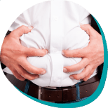 Bloated man holds stomach Bloated man holds stomach