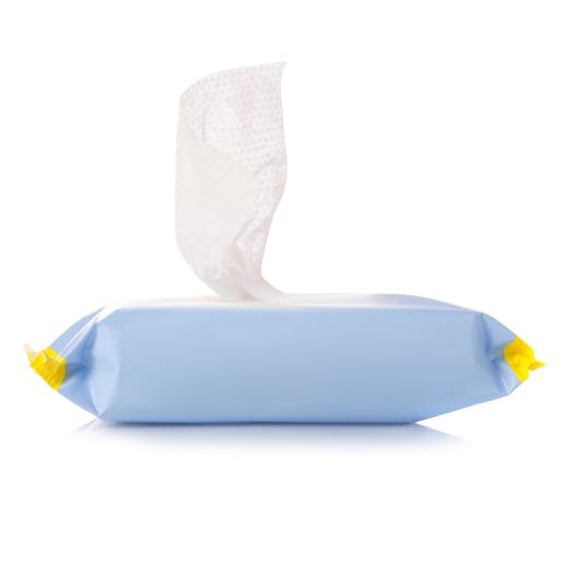 Pack of wet wipes in blue packaging Pack of wet wipes in blue packaging