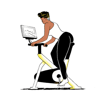 Illustrated person on bicycle