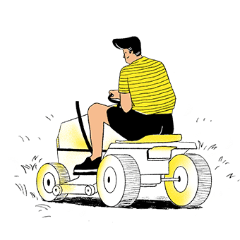 Illustrated person mowing