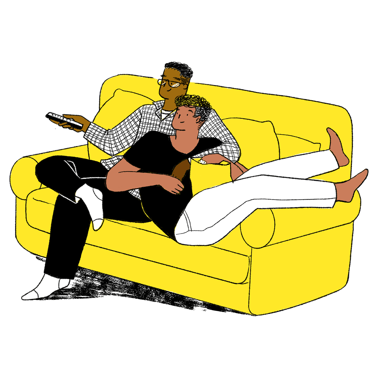 Illustrated couple on couch