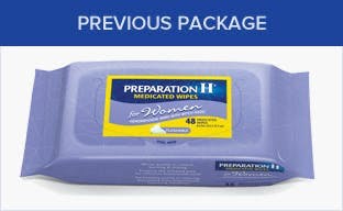 Preparation H Medicated Wipes for Women previous package Preparation H Medicated Wipes for Women previous package