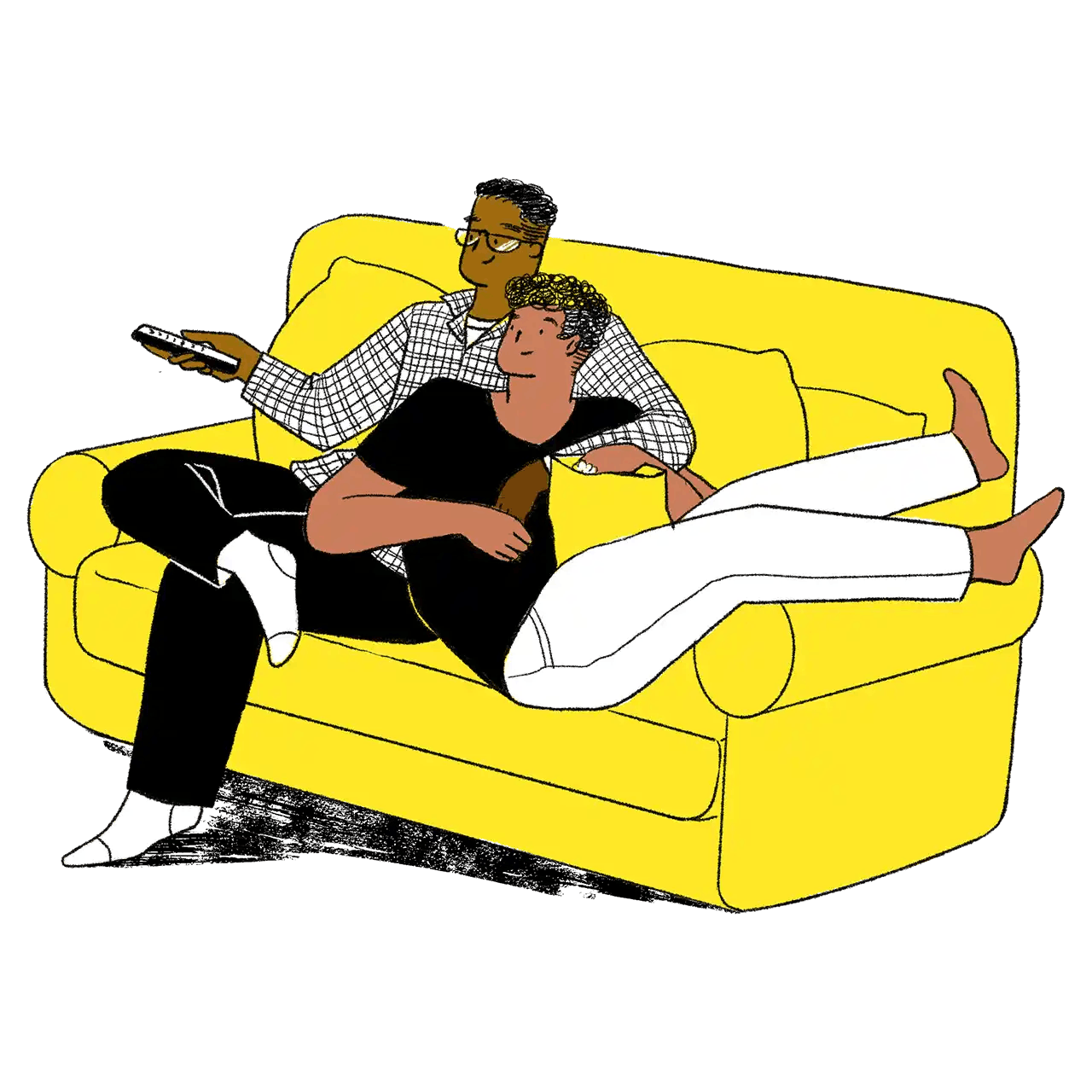 Pareja en sofá ilustrada