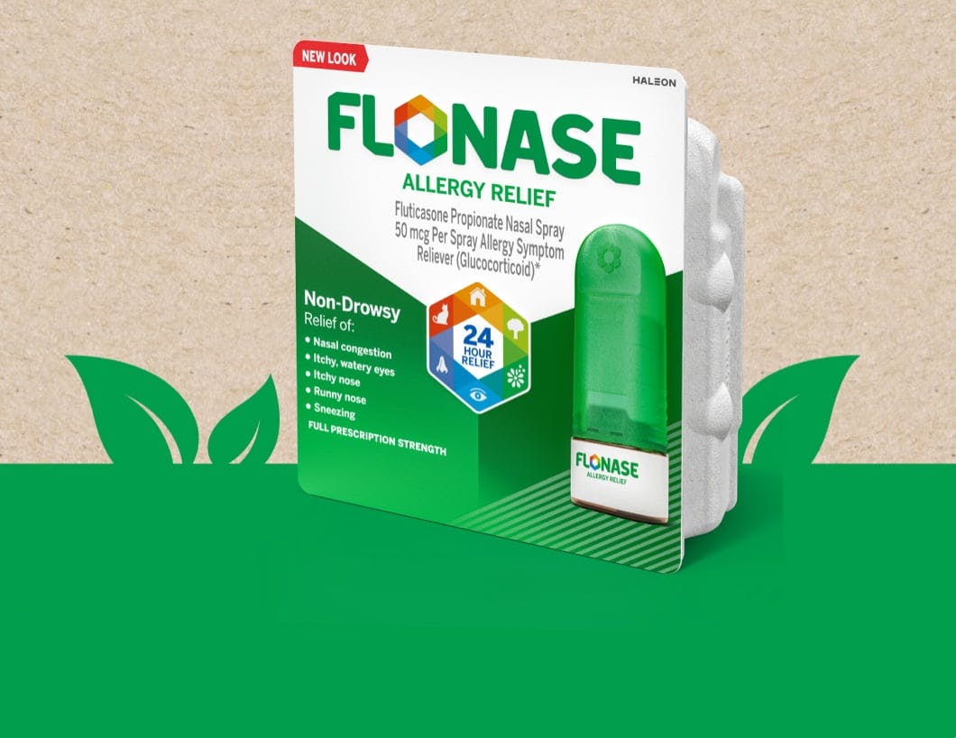 Flonase Sensimist Allergy Relief in plastic-free outer packaging 
