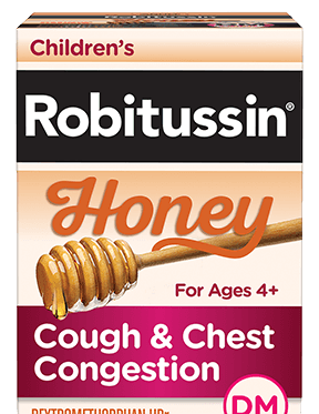 Bee next to Robitussin Honey Cough & Chest Congestion DM
