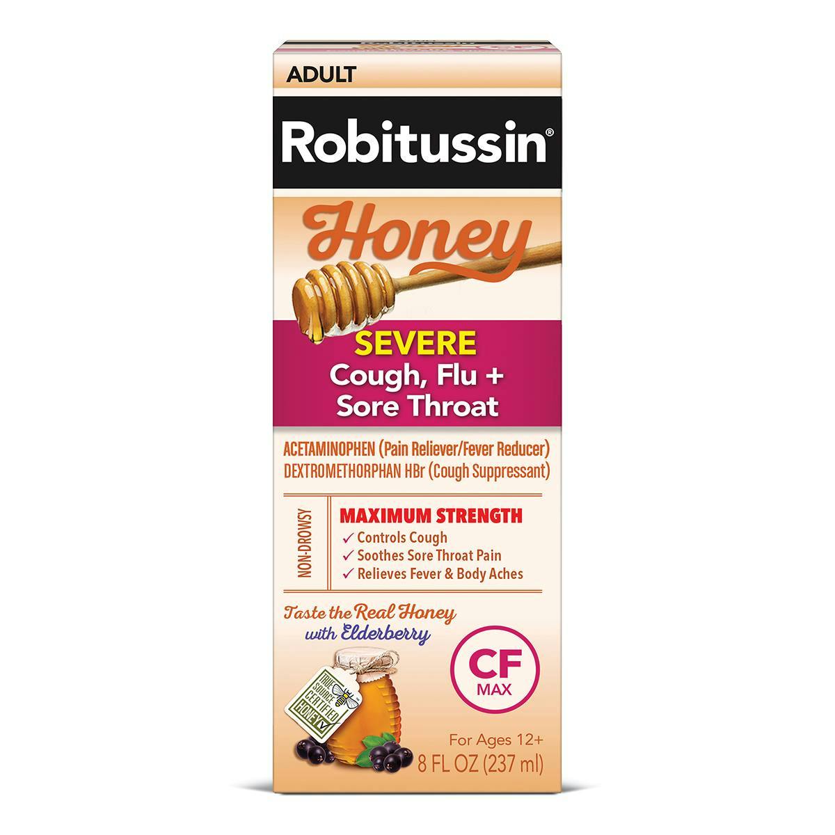 Robitussin Maximum Strength Honey Severe Cough, Flu + Sore Throat