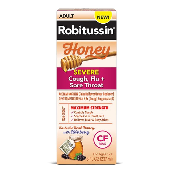 Robitussin Maximum Strength Honey Severe Cough, Flu + Sore Throat Robitussin Maximum Strength Honey Severe Cough, Flu + Sore Throat