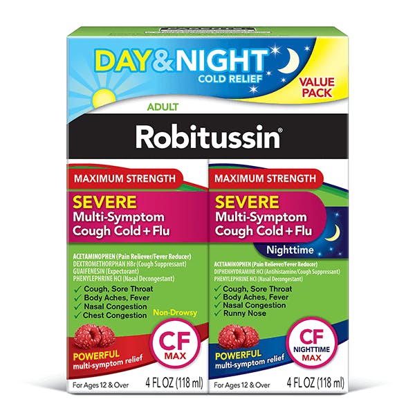 Robitussin Maximum Strength Severe Multi-Symptom Cough Cold + Flu Day/Night Value Pack Robitussin Maximum Strength Severe Multi-Symptom Cough Cold + Flu Day/Night Value Pack