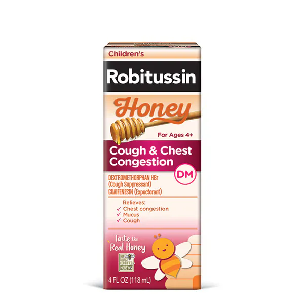 Old packaging of Robitussin Children’s Honey Cough & Chest Congestion DM