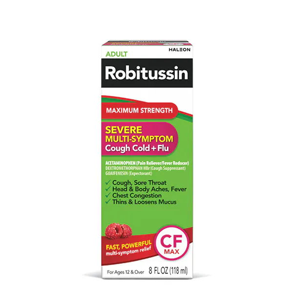 Old packaging of Robitussin Maximum Strength Severe Multi-Symptom Cough Cold + Flu