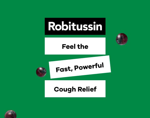 Robitussin logo. Feel the Fast, Powerful Cough Relief