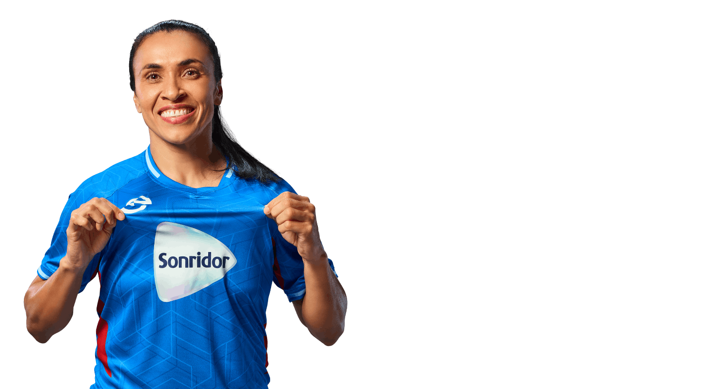 Linha completa de produtos Sonridor ao lado de explicações sobre sintomas como dor no corpo, dor de cabeça e febre. 